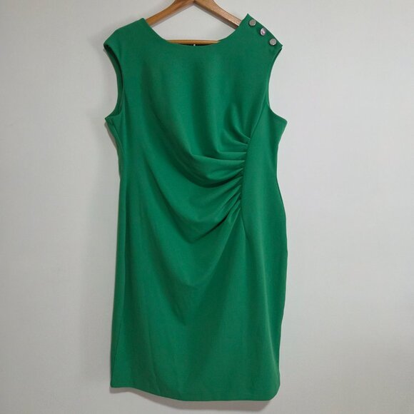 NWT DKNY GREEN DRESS RUCHED SIDE SHORT DRESS SIZE 16 - Picture 1 of 16
